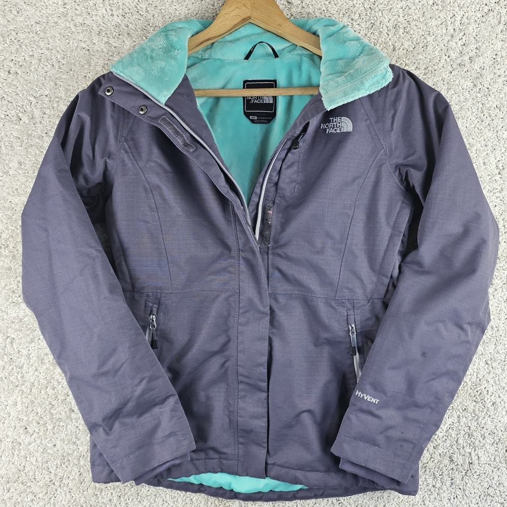 The North Face Hyvent Winter Parka Womens Small Purple Teal Fleece Lined Hooded